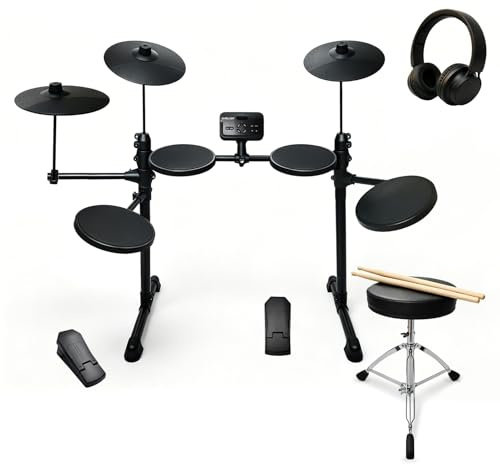 Umelody Electric Drum Kit for Beginner Home Practice with 10 Cymbals, USB MIDI, 7 Drum Kits, 70 Sounds,Throne, Headphones, Sticks, Affordable Musical Gifts (UED-100)