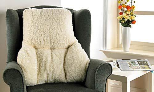 Diana Cowpe Fleece Back Support Cushion (Cream) Posture Cushion/Fleece Back Pillow - Lumbar/Armchair Support - T-Shaped Cushion for Reading, TV - MADE IN UK