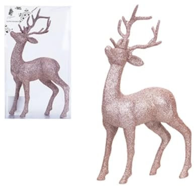 TOYLAND® 26cm Rose Gold Glitter Reno Adorno navideño de pie - Decoraciones navideñas únicas