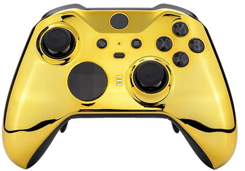 eXtremeRate Front Case für Xbox Elite Series 2/Series 2-Core Controller, Glossy DIY-Ersatz Hülle&Thumbstick Accent Ring Gehäuse Shell für Xbox Elite Series 2 Gamepad Model 1797-Chrome Gold