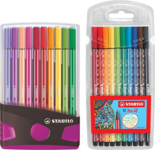 STABILO Premium-Filzstift Pen 68 Colorparade - 20er Tischset in anthrazit/pink - mit 20 verschiedenen Farben + Pen 68 Fasermaler 10er Pack
