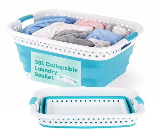 LIVIVO Collapsible Laundry Basket 58L - Foldable Laundry Basket with Handles, Large Space-Saving Pop Up Washing Basket - Multipurpose Laundry Hamper for Home, Dorms & Utility Rooms (Turquoise)