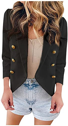 HHMY Blazer dam elegant – öppen front, dubbelknäppt, kavajknapp, klassisk vintage, elegant, slack, kontor, bolero, jacka med fickor, smal passform, kostymjacka, elegant jacka, damjacka