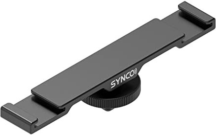 SYNCO SM5 Dual Cold Shoe Mount Bracket，Hot Shoe Extension Flash Bracket Bar with 1/4 Screw Hole compatible with Camera Canon Sony Tripods for Microphone MOMAN C1C1X SYNCO G1A1/LED Video Light/Monitor