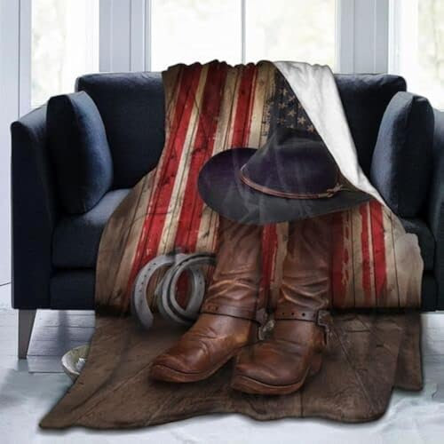 Majoug Western-Cowboy-Decke, Plüsch-Mikrofaser-Flanell-Fleecedecke, 152,4 x 127 cm, für Bett, Sofa, Couch, Camping, Reisen