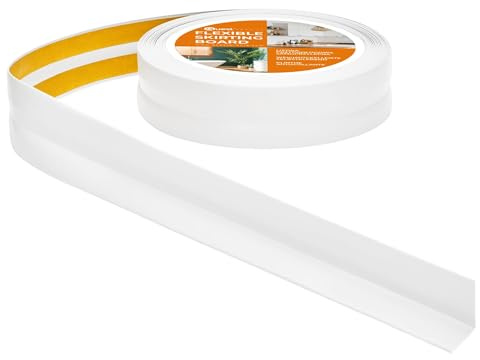 Quest Självhäftande Mjuk Golvlist – 25 mm x 15 mm – Böjbar list, avslutningslist för kök och badrum – Sockellist PVC, flexibel, vattentät, dekorativ (Vit, 15m)
