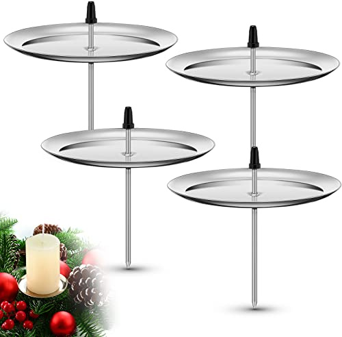 4 Pcs 7,5 cm/ 2,95 Pouces Bougeoirs à Plaque en Métal Chandeliers de Couronne de l'Avent Plaques à Bougie de l'Avent Assiettes Porte-Bougies à Insérer pour Noël Décoration Table (Argent)