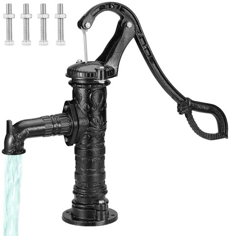 VEVOR Schwengelpumpe Gusseisen 40x15x68cm Handschwengelpumpe mit Wasserauslass(ØxL)6,5x22cm Handpumpe 16cm Basisdurchmesser Gartenpumpe Schwarz ideal als Dekoration für Familienteiche Höfe Gärten