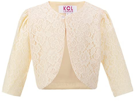 Gum & Berries Bolero in Pizzo Floreale a Maniche Lunghe da Ragazza Coprispalle per Bambini Coprispalle a Fiori Design per Occasioni Speciali Cardigan dall'aspetto Elegante Champagne 4-5 Anni