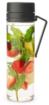 Brabantia Make & Take Water Bottle with Fruit Sieve (Dark Gray) 17 fl oz Travel Drinking Bottle with Handle/Belt Clip & Infuser, BPA-Free, Leakproof, Dishwasher Safe