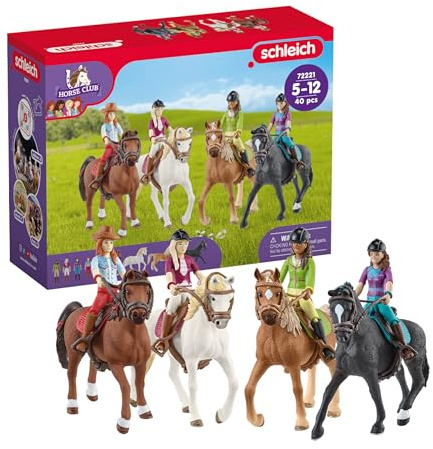 Schleich Horse Club - Complete 40PC Horse Club Rider Playset - Hannah, Sofia, Lisa and Sarah Poseable Rider Figures with Horses and Riding Accessories - Equestrian Toy Set for Kids Ages 5+ | 72221
