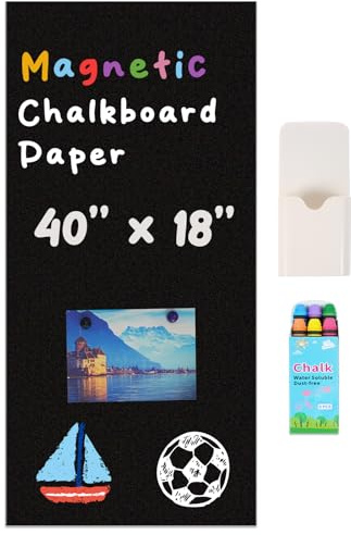 YOUNGJQ Magnetic Chalkboard Contact Paper for Wall 40 x 18 Self Adhesive Blackboard Wallpaper Peel and Stick Wall Decal with Starter Kit for Home Playroom Classroom