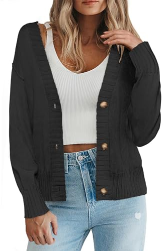 Zeagoo Cardigan Donna a Manica Lunga a Maglia Leggero Aperto Maglione Giacca Calda per Autunno Inverno Nero L