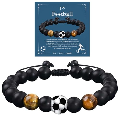 VIDSTW Bracciale Regolabile per Bambini e Ragazzi, Ispiratore Braccialetto Calcio in Pietra Naturale 3D, Gadget e Regali per Giovani Calciatori