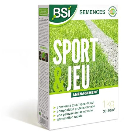 BSI - Semences de Gazon - Sport & Jeu - Avec Enrobage Protecteur - Haute qualité - jusqu'à 50 m² - 1Kg, Beige