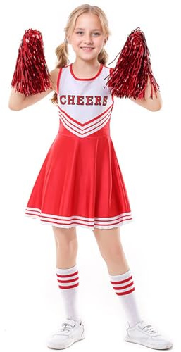 JiAmy Disfraz de animadora para niñas, disfraz de Halloween para niñas, disfraz de animadora musical escolar, traje de animadora de 4 a 5 años