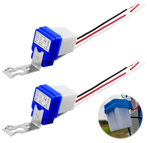 2 pièce AC/DC 12V 10A Automatique Auto ON OFF Photocellule Commutateur, Capteur Crépusculaire à Aube, Étanche et Économie d'Énergie pour Extérieur et Intérieur