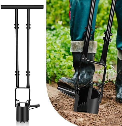 W&H Outil de plantation de bulbes dentelés pour bulbes avec double support de pression, outil de jardinage pour creuser, échantillonner, transplanter, plantes de fleurs, noir, diamètre 9 cm