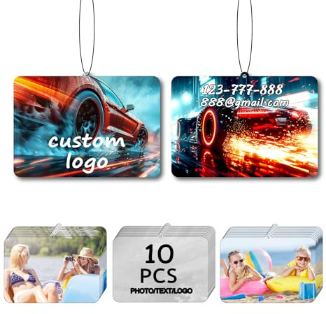 10 to 100 Pcs Custom Car Air Freshener Bulk with Logo, Wholesale Double-Sided Air Fresheners Text Logo (Horizontal)