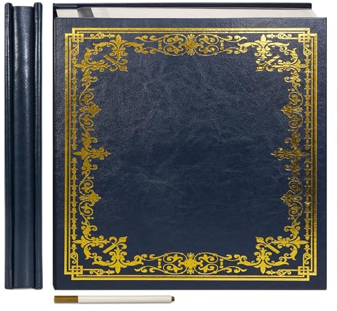 Vienrose Album Grande Autoadesivo Copertura in Pelle Album Scrapbook 27×28 cm Stampa Vintage Libro dei Ricordi DIY 60 pagine Vuote con una Penna Metallica, Blu navy
