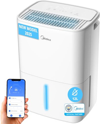 MIDEA Leiser Luftentfeuchter für Feuchtigkeit, 12 l, mit App-Steuerung, bis zu 35 m², Luftentfeuchter für den Raum, mit abnehmbarem Tank, klein, energiesparend