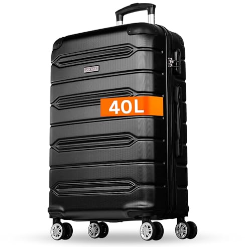 NOWI Handgepäck Koffer leicht – 40L Volumen – 8 Rollen 360° drehbar – Leichter ABS Koffer mit Zahlenschloss & Teleskopgestänge, Kabinentrolley, Handgepäckskoffer, Kabinenkoffer (schwarz, M)