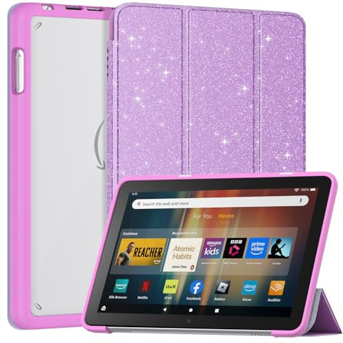 Amazon Fire HD 8 Tablet Case (12th/10th Gen, 2024/2022/2020), Not fit iPad TCL, Mansiruyi Slim Light Smart Trifold Stand PU Lether Cover for Fire HD 8 Kids & Kids Pro Tablet, Auto Sleep/Wake - Purple