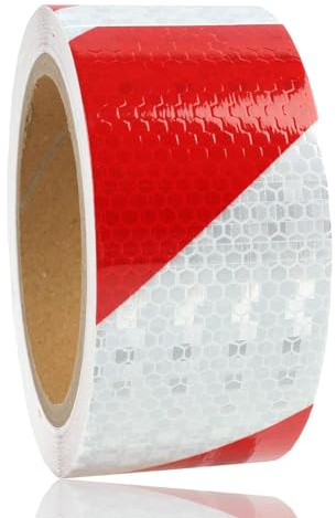 Ruban Réfléchissant Rouge et Blanc 10m x 5cm,Bande Réfléchissante Autocollante, utocollant d'avertissement réfléchissant Haute intensité Bandes,Ruban Adhésif de Signalisation pour Sécurité, Haute Visi