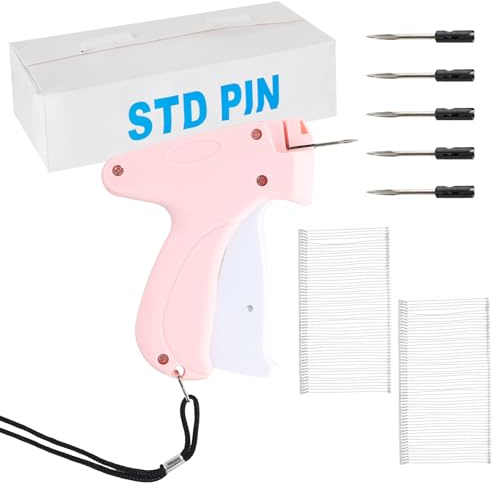 Pistola Etichettatrice per Abbigliamento – Macchina per Etichette con 5 Aghi di Ricambio + 5000 Fili(5 cm)– Per Etichette Prezzi, Taglie e Marchi – Attacco Rapido su Tessuti, Jeans, Cappelli (Rosa-A)