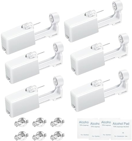 Moorlan Ear Piercing Gun 6 Pieces, Disposable Ear Piercing Gun with Studs, Painless Aseptic Ear Piercing Tool for Girls, Women, Men – Safe and Easy to Use at Home or Salon
