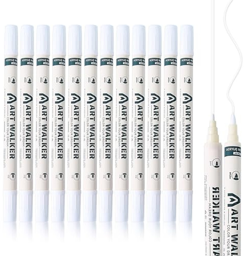 Dupoem 12 permanenta markörer bred spets 2 mm vattenbeständig för glas keramik canvas däck metall och papper set med 12 stycken vita