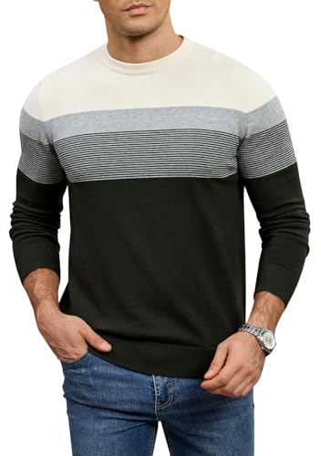 Genfien Herr rundhalsad jumper klassisk höst stickad tröja lätt randig stickad tröja höst 100 % bomull