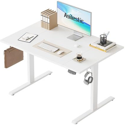 Agilestic Height-Adjustable Electric Desk, 120x80 cm Sit-Stand Office Desk, Computer Desk with Memory Function, Standing Desk, Gaming Desk, White