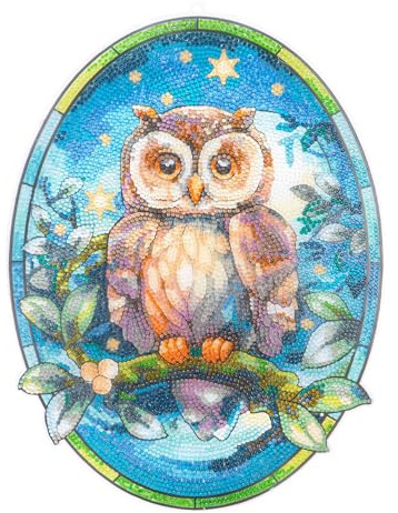 Ideen mit Herz Diamond-Painting-fönsterbild | Glaskonstutseende | dekoration och gör-det-själv | material: PET (uggla på gren 2)