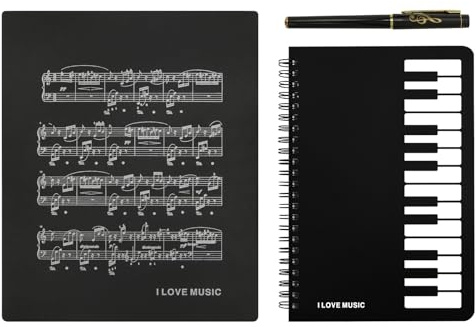 Boerni Piano and Music Themed Stationery Gift Box Set,1 Pcs Piano Key Board Musical Notes Melody A5 Notebook Spiral Wirebound Note Books Notepad Diary with 1 Pcs High Note Design Pen (Piano Keyboard)
