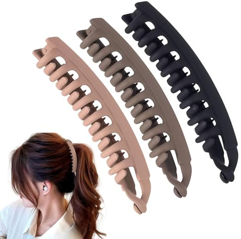3 Pack Banana Hair Clips for Women - Large Non-slip Hair Claw Clips with Strong Hold, Classic Double Comb Design Hair Accessories for Thick, Thin, Curly or Fine Hair - UK Stock