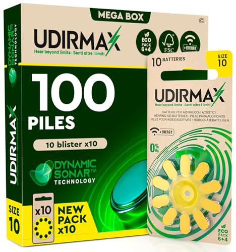100 Batterie per Apparecchi Acustici Misura 10 Udirmax Zinco-Aria 1,45V