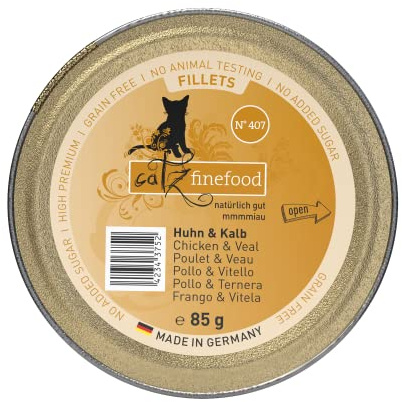 Catz finefood Comida húmeda para Gatos sin Cereales, Pollo y Ternera en Jalea, sin Azúcar, Alimento Húmedo para Gatos de, 85 g (12 Unidades)