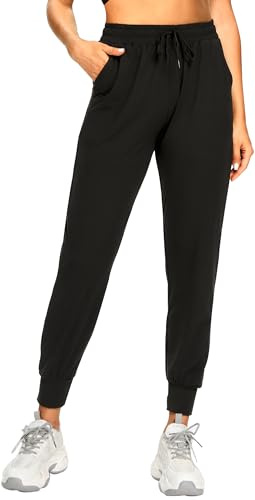 FULLSOFT Träningsbyxor för kvinnor med fickor – joggingbyxor för damer, yoga loungebyxor avslappnad passform leggings för cykling, träning löpning, Svart, L
