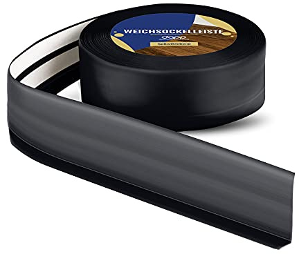 DQ-PP mjuk sockellist | 30 m (2 x 15 m) | svart | 50 x 15 mm | PVC | självhäftande | böjvinkel golvlister gummilist vinkelprofil slutlister golvlist