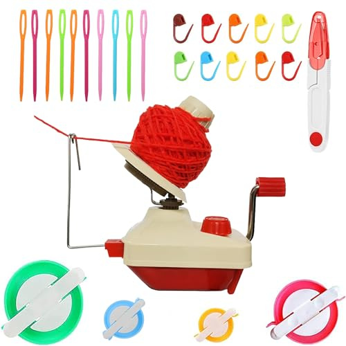 Avvolgitori per palline, filato per maglieria a uncinetto Avvolgitore per lana a sfera, 1 avvolgitore per palline in filato + 4P Pompon Maker + 10PS per punto maglia + 10PS aghi + 1PS forbici (26)