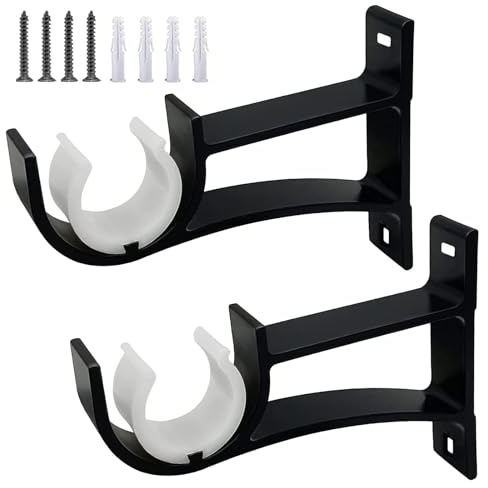Gardinenstangenhalterungen, schwarz robuste Gardinenstangenhalterung aus Metall, einzelne Vorhangstangenhalter für Wand, Schienenstütze für 25 mm - 30 mm Gardinenstange, 2er-Set