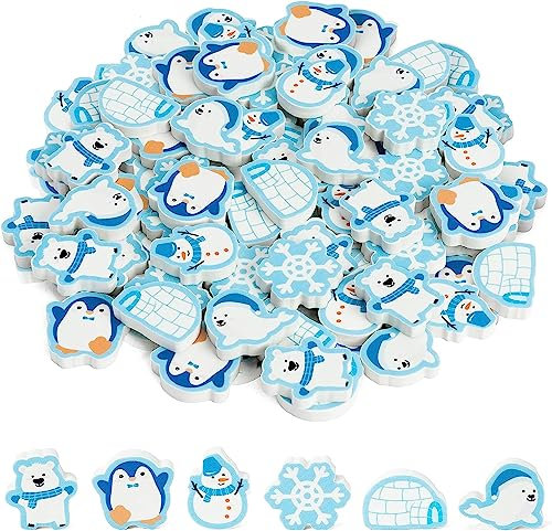Haooryx 60Stück Polar Tier Mini Radiergummi für Kinder Schneemann Pinguin Eisbär Robbe Bleistift Radiergummi Neuheit Radiergummis Zurück zur Schule Schüler Belohnung Geburtstag Geschenk Party Zubehör