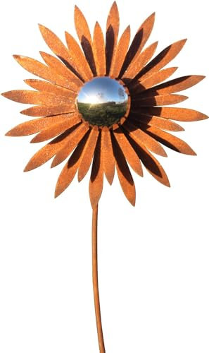 Bornhöft Piquet de jardin en métal - Décoration de jardin - Rouille - 110 cm - Figurine décorative pour le jardin - Avec boule en acier inoxydable (fleur pointue en acier inoxydable)