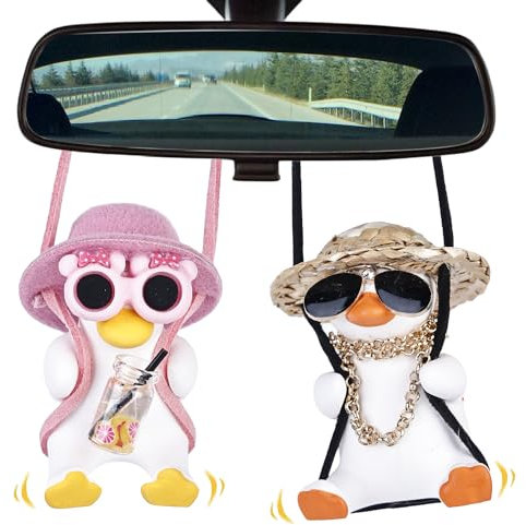 HOMURY Lot de 2 pendentifs de rétroviseur de voiture - En forme de canard - Décoration suspendue pour rétroviseur intérieur - Accessoires amusants