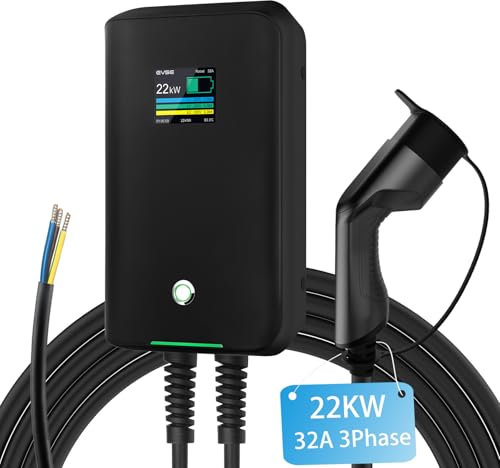 astoneves Borne de Recharge Murale 22kW pour véhicules électriques, Station de Recharge 32A triphasée avec câble de Charge Type 2 de 6,1 m pour véhicules électriques conformes à la Norme IEC 62196-2