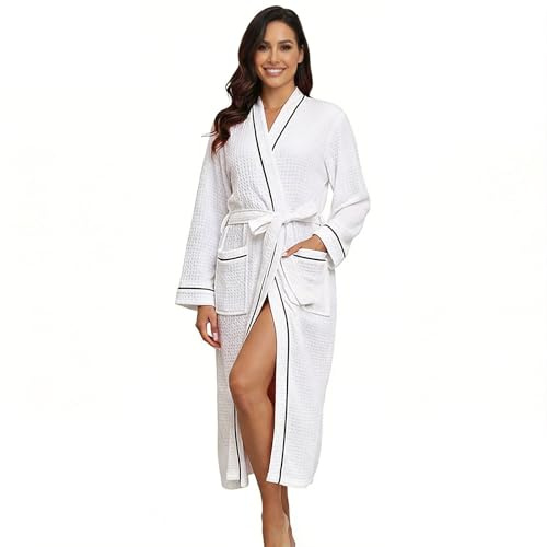 RONGTAI Women's Waffle Weave Robe - Solid Colour Bathrobe, Soft, Absorbent & Cosy for Spa, Home and Gifting