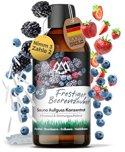 NORDHOLZ® Saunaaufguss [54 Sorten 15ml, 100ml, 250ml] - Sauna Aufgussmittel für intensive & erholsame - Sauna Zubehör (#3 Frostiger Beerentraum, 100ml)