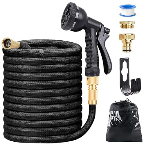 Flexibler Gartenschlauch 30M/100FT, Wasserschlauch mit 8 Funktionssprühdüsen, 3/4 zoll und 1/2 zoll mit Schlauchhaken Aufbewahrungstasche Wasserschlaucheinsatz Garten