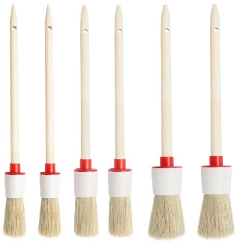 6 pièces Pinceaux en Cire pour Craie Set professionnnels Brosse de Peinture Rond à I’Huile Bois Pinceau Poils Naturel et Manche en Bois pour Meubles Décor Mur Maison Épilation à la Cire Soie